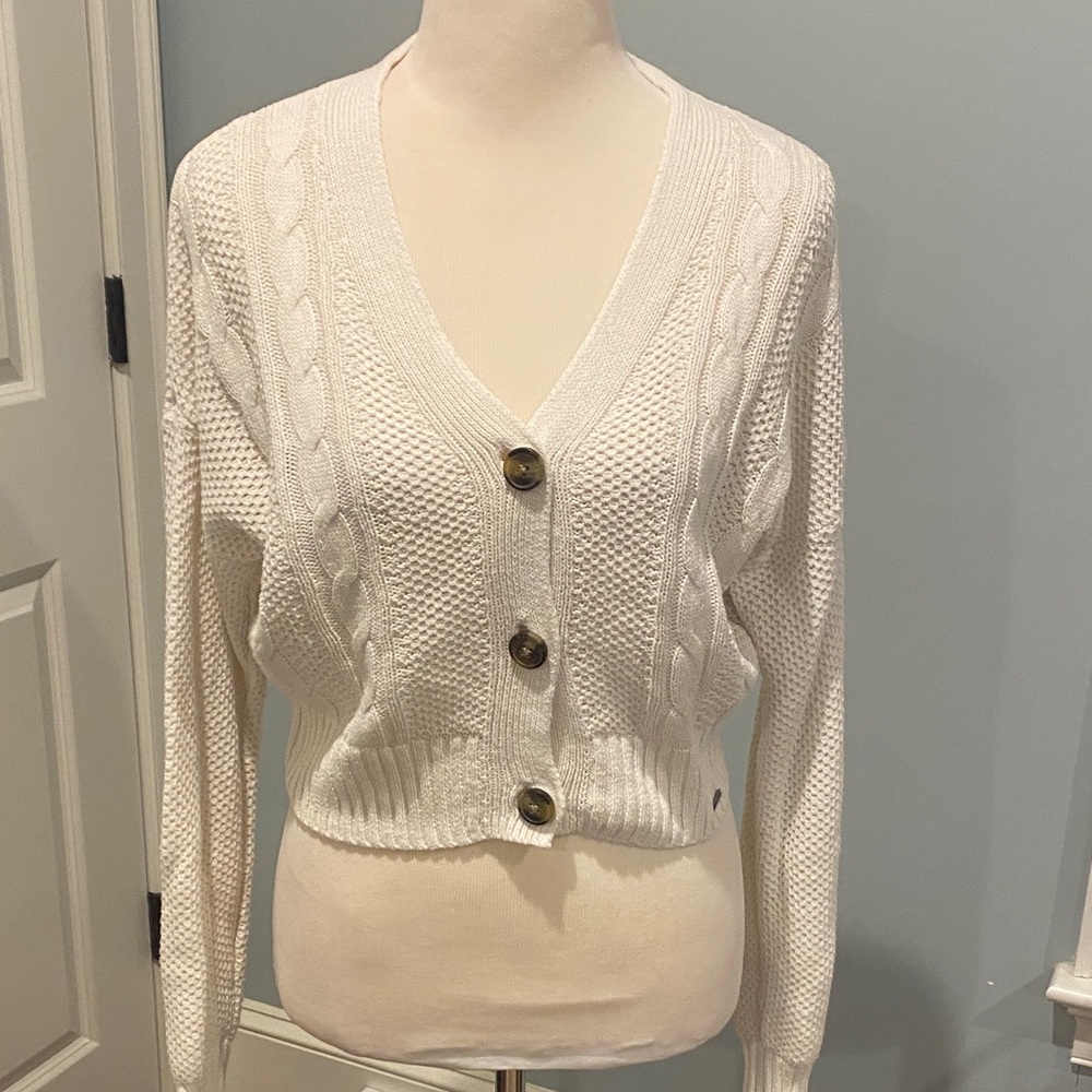 Hollister White Cable Knit Cardigan